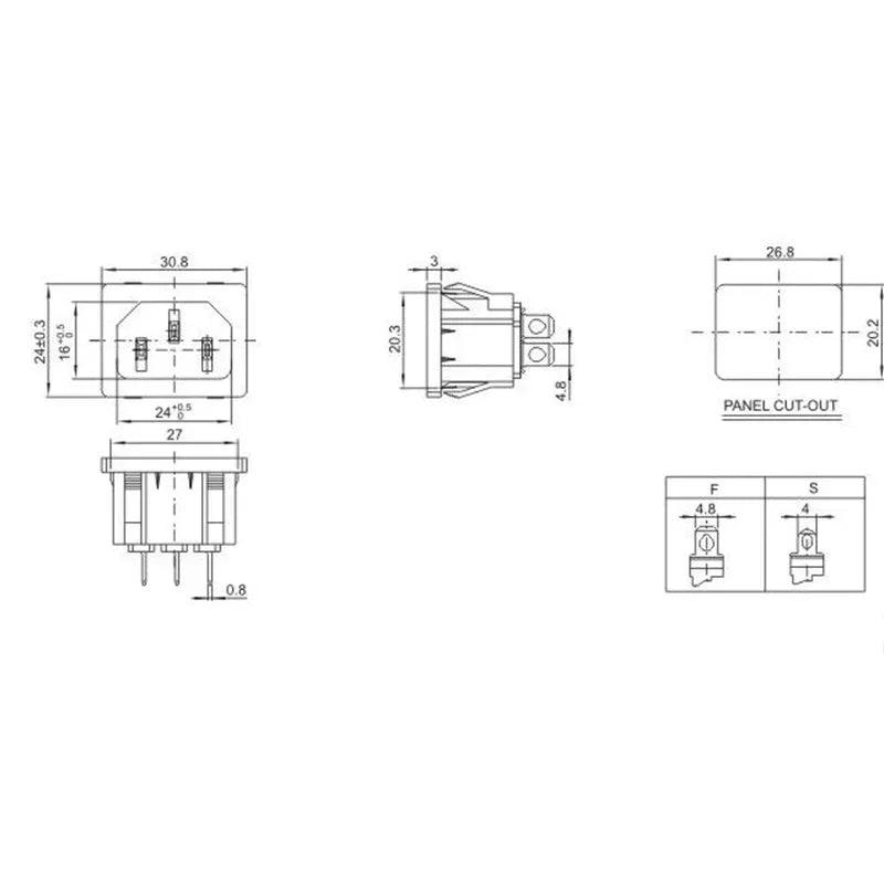 AC Power Socket C14 Inlet Power Industrial Socket Plug LEC320 C14 3Pin Panel Inlet Socket 250VAC 10A