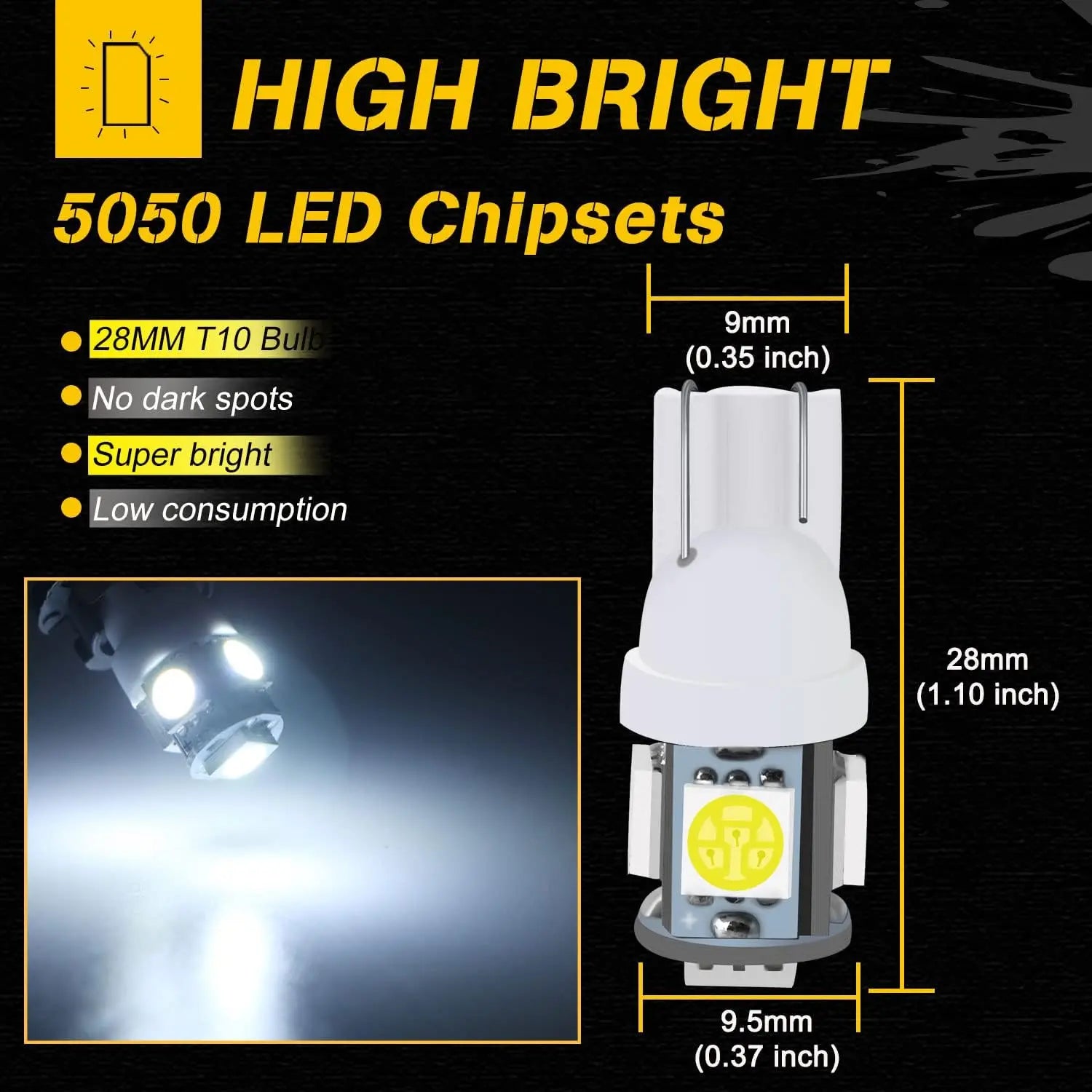 10/20/30/50 PCS T LED Bulbs  Lights 12V 5050-5SMD 7000K White Red Yellow Blue