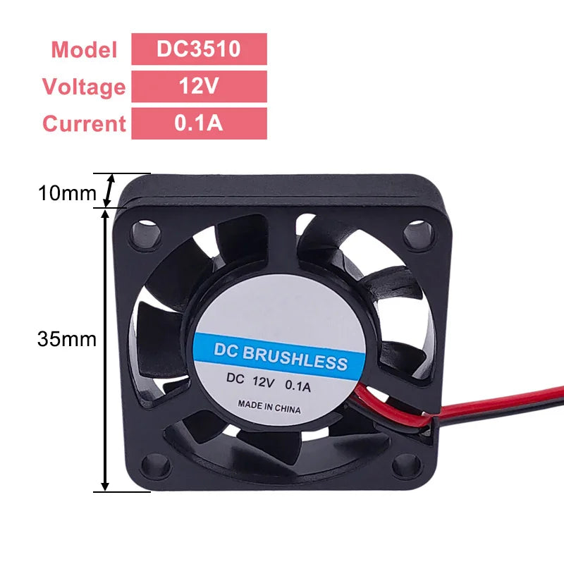 DC Brushless Fan with Two Lines 5V 12V 24V Industrial Cooling Fans Sleeve Bearing 25/30/35/40/50*10mm
