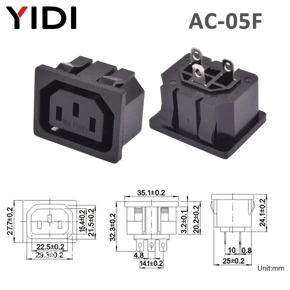 5pcs/lot 3 Pin IEC 320 C13 C14 Electrical Inlet AC Power Plug Socket  10A 250V