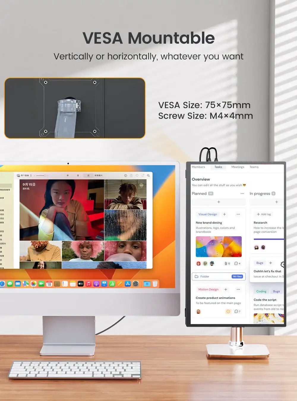 18.5 Inch Portable Monitor 120HZ IPS  HDMI USB C External Screen With VESA Adjust Stand