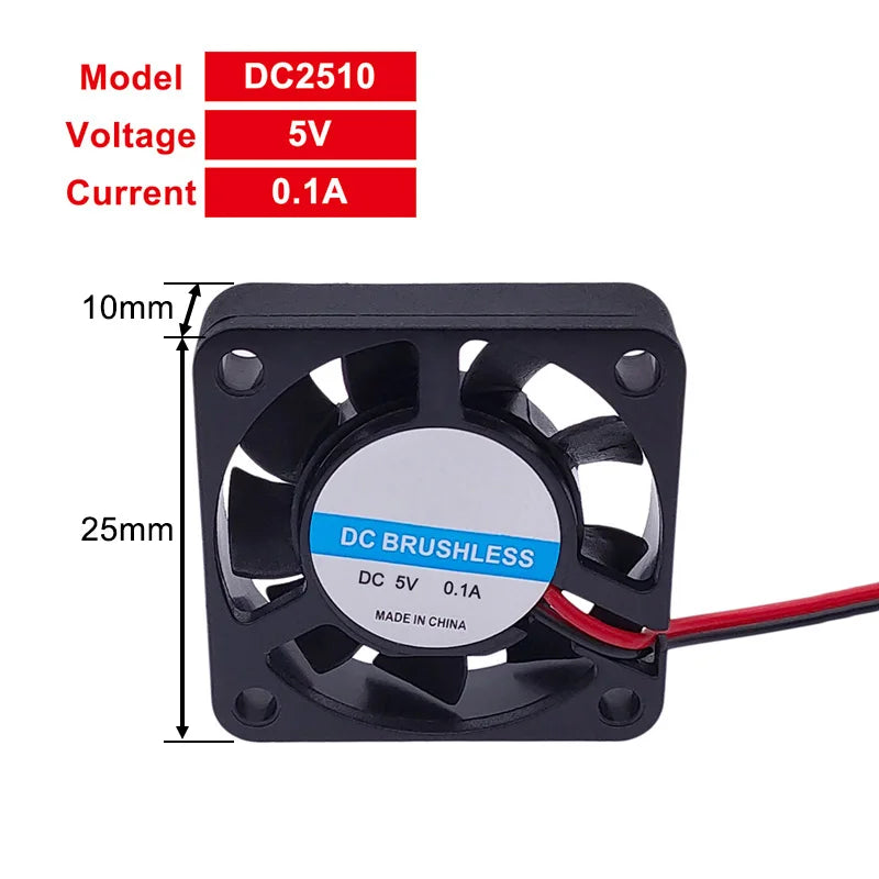 DC Brushless Fan with Two Lines 5V 12V 24V Industrial Cooling Fans Sleeve Bearing 25/30/35/40/50*10mm