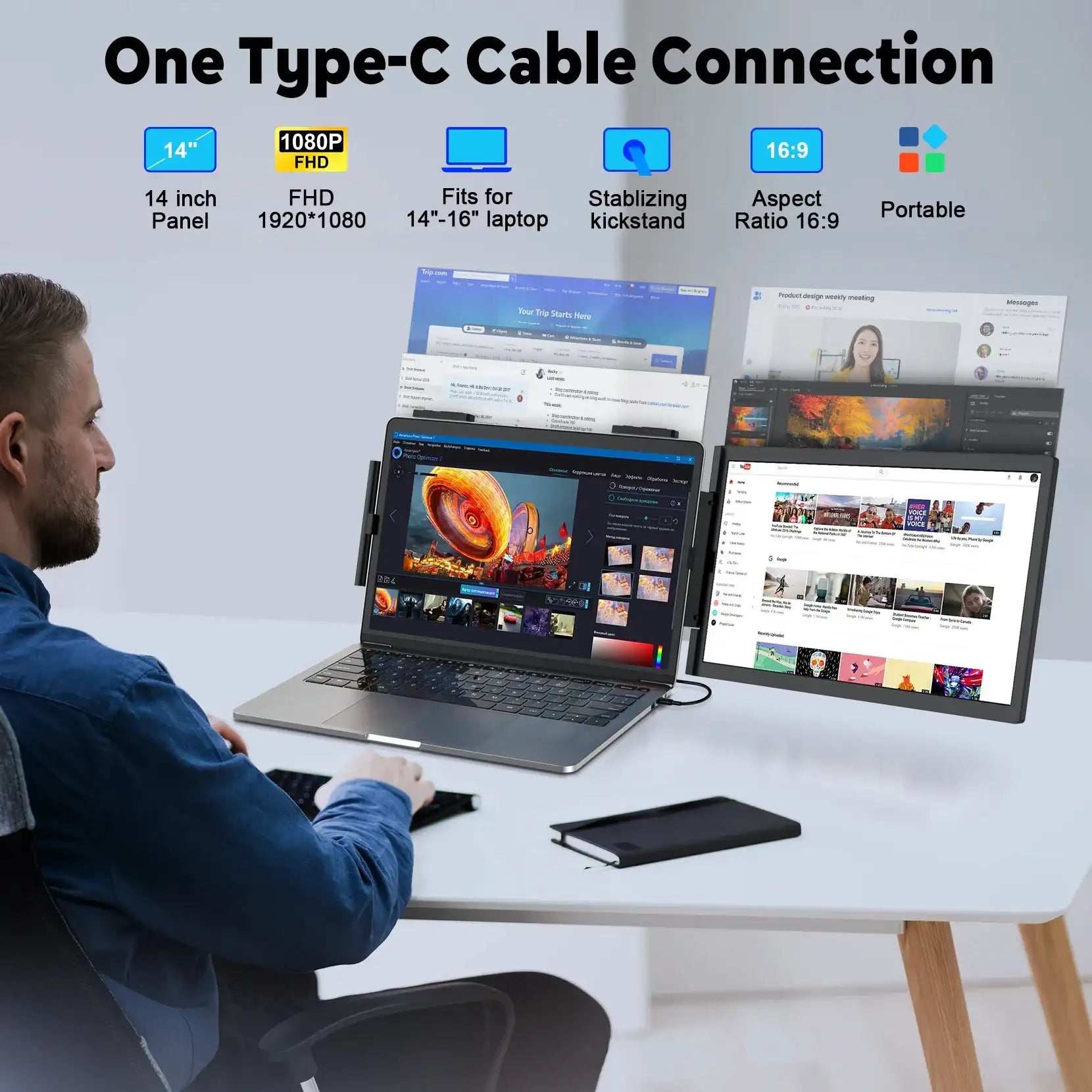 Portable Monitor 14 Inch FHD 1080P IPS Screen