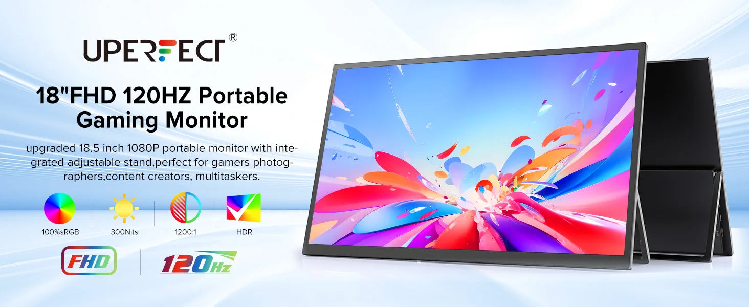 18.5 Inch Portable Monitor 120HZ IPS  HDMI USB C External Screen With VESA Adjust Stand