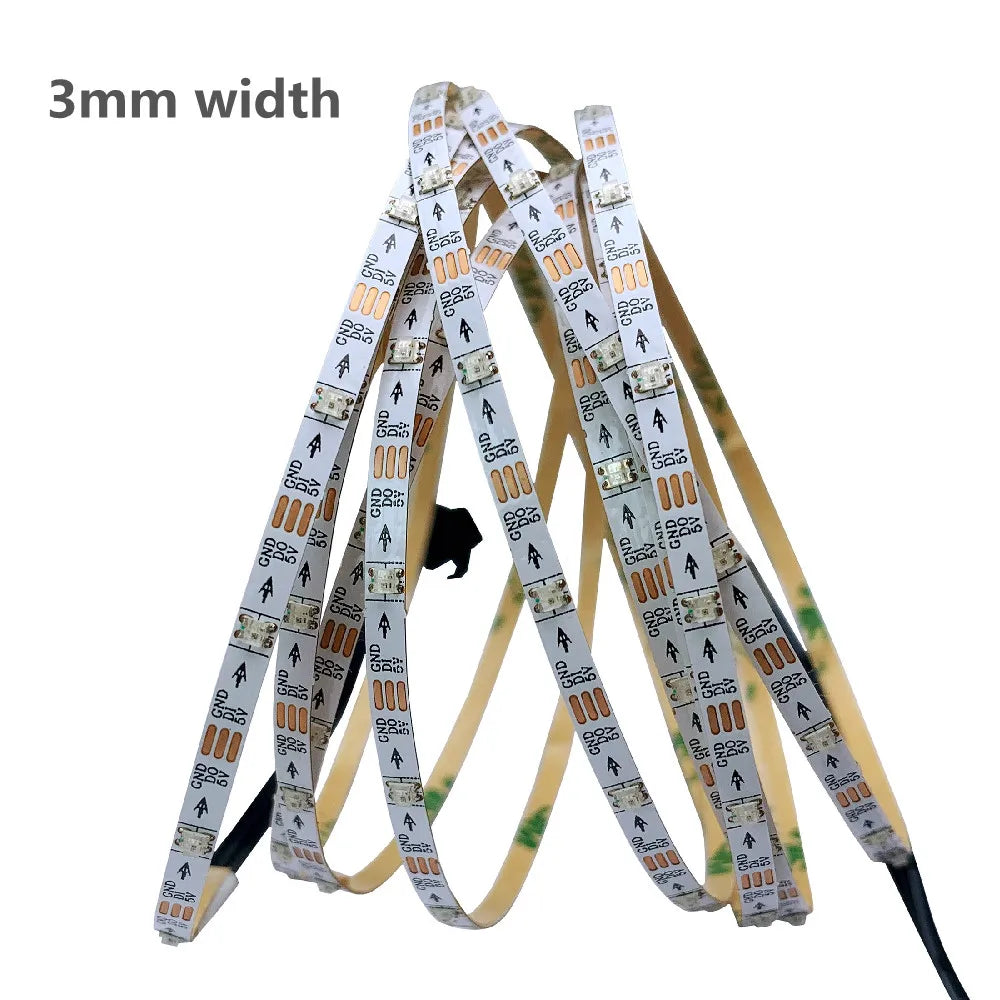 DC 5V 3mm Narrow Width White Black PCB WS2812B LED Strip 60Leds/m 2020 RGB Individually Addressable Dream Color Pixel Light Tape