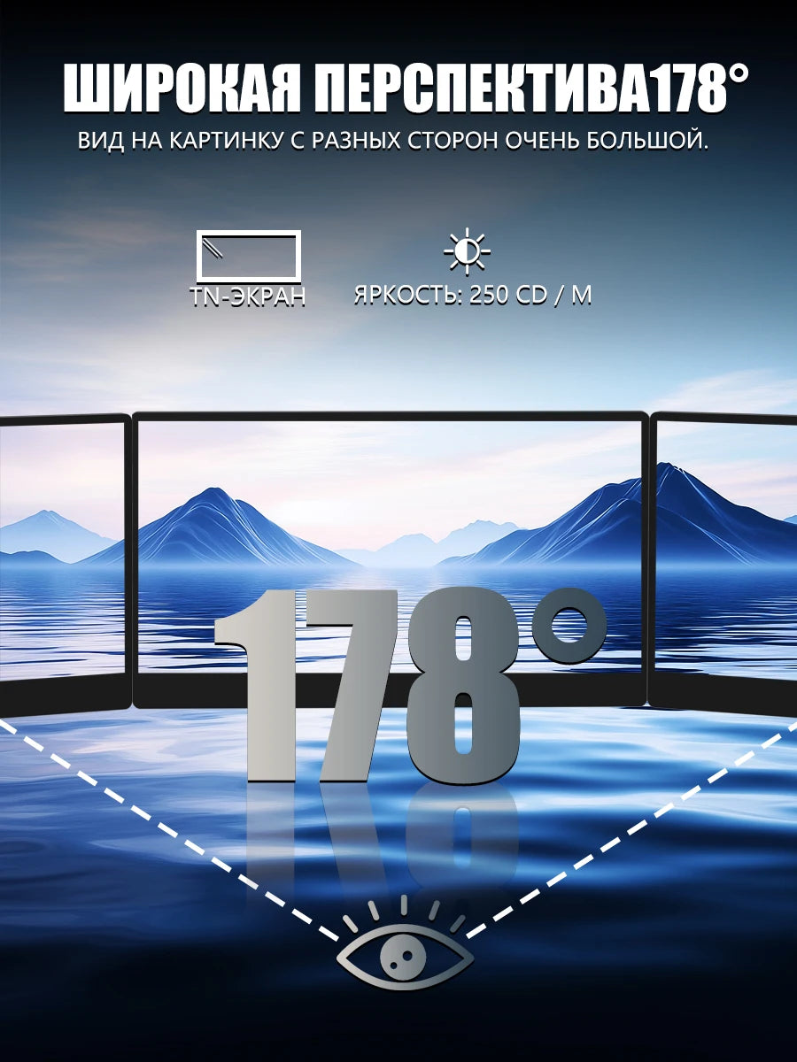 14-inch portable monitor 1366x768, 178°/60Hz, built-in speakers, 2*Type-C, Mini HDMI