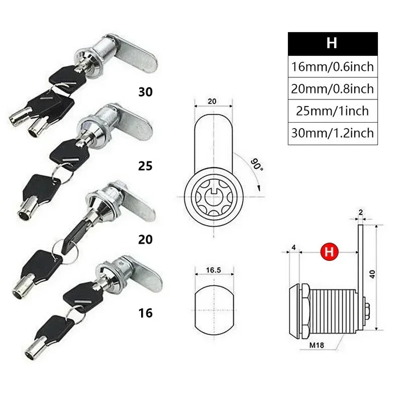 16/20/25/30mm Metal Security Barrel Lock With 2 Key