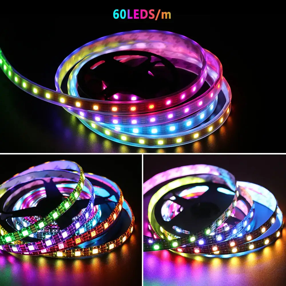 LED Light DC5V Smart Pixel RGB Led Strip Light Individually Addressable IC IP30 IP65 IP67 Magic Tape Light Black PCB