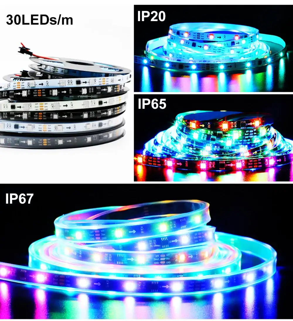 5m RGB full color Led Pixel Strip Light DC12V 30/48/60/72LEDs Addressable 5050 RGB Smart LED Tape