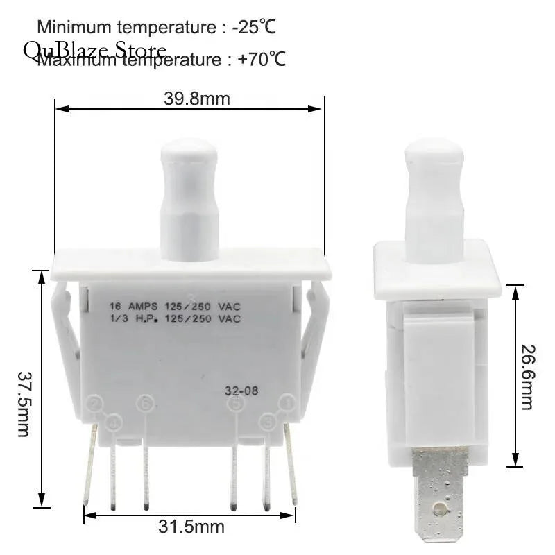 Push-Pull 6 PIN Interlock Way Closing Double Pole Sliding Door Switch DPDT