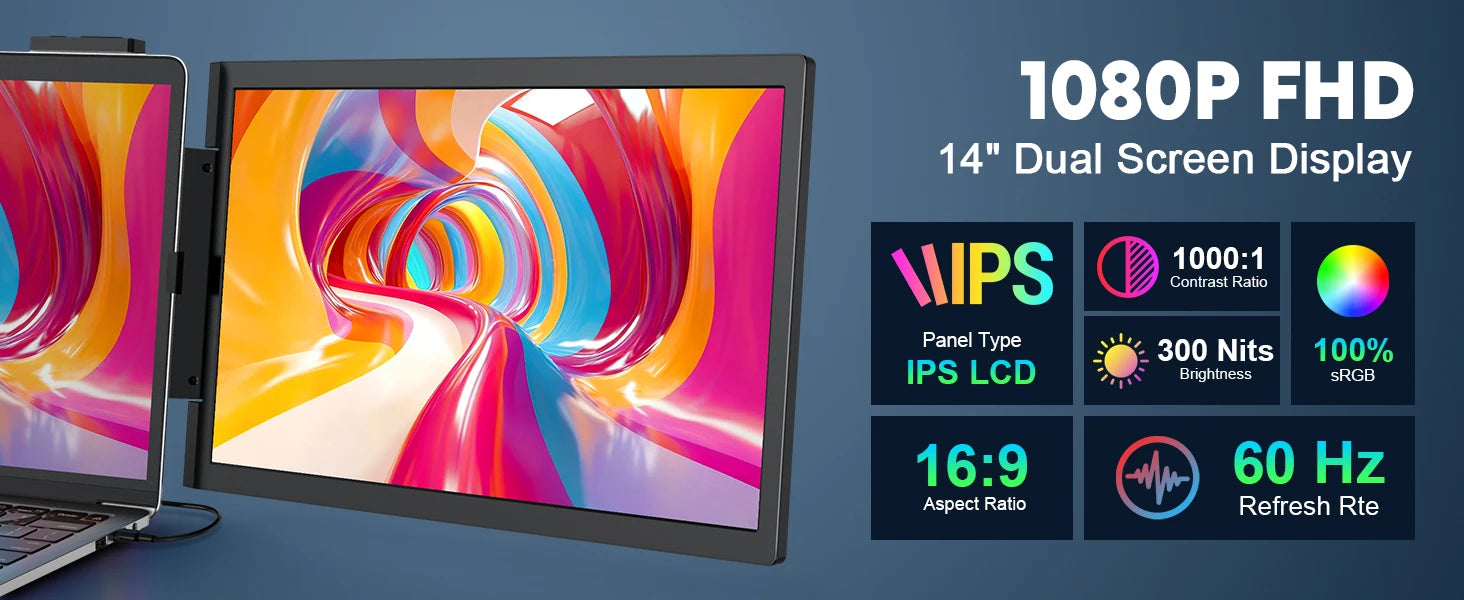 Portable Monitor 14 Inch FHD 1080P IPS Screen
