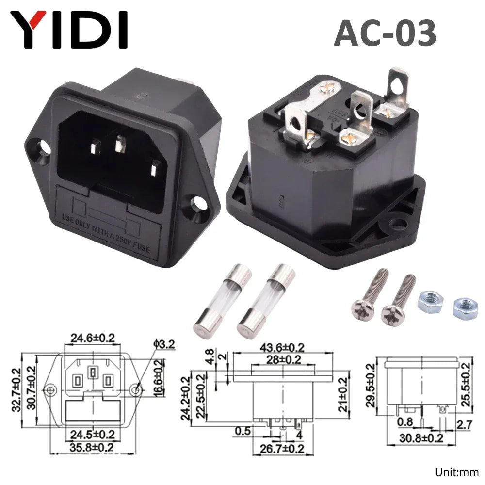 5pcs/lot 3 Pin IEC 320 C13 C14 Electrical Inlet AC Power Plug Socket  10A 250V
