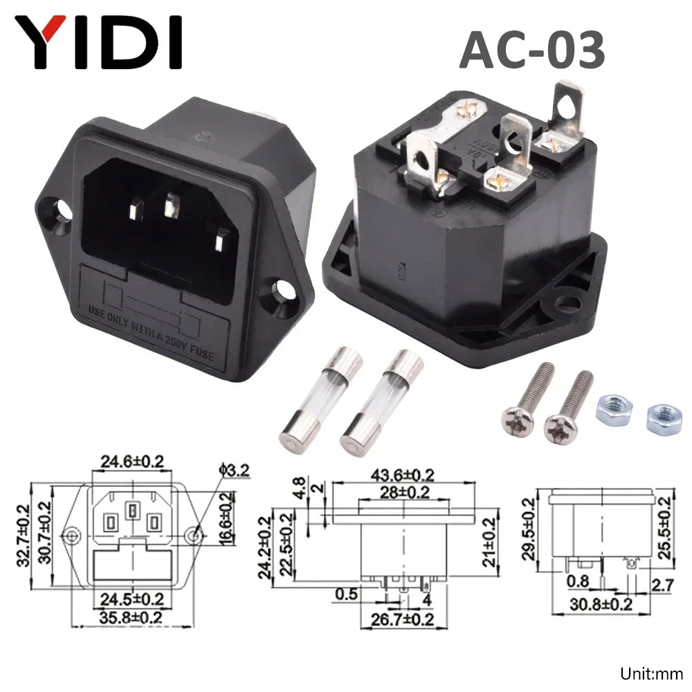 5pcs/lot 3 Pin IEC 320 C13 C14 Electrical Inlet AC Power Plug Socket  10A 250V